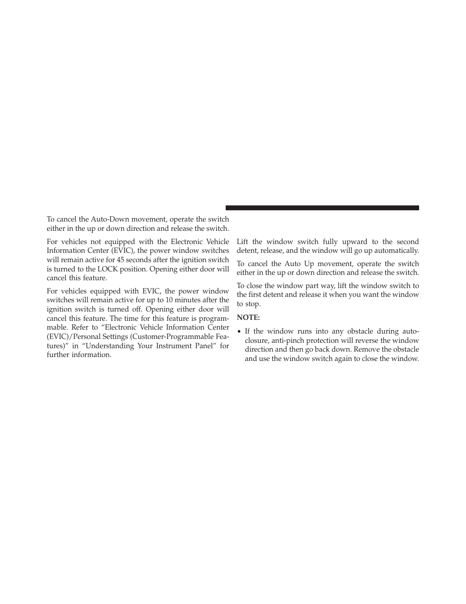 Auto window up with anti-pinch, Protection — if equipped | Chrysler 2013 200 - Owner Manual User Manual | Page 40 / 517