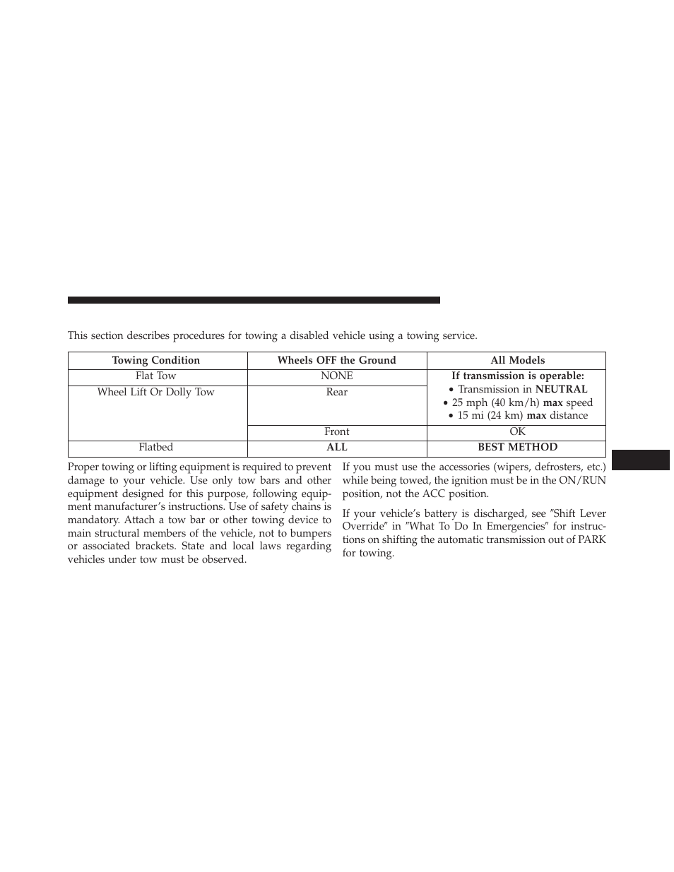 Towing a disabled vehicle | Chrysler 2013 200 - Owner Manual User Manual | Page 419 / 517