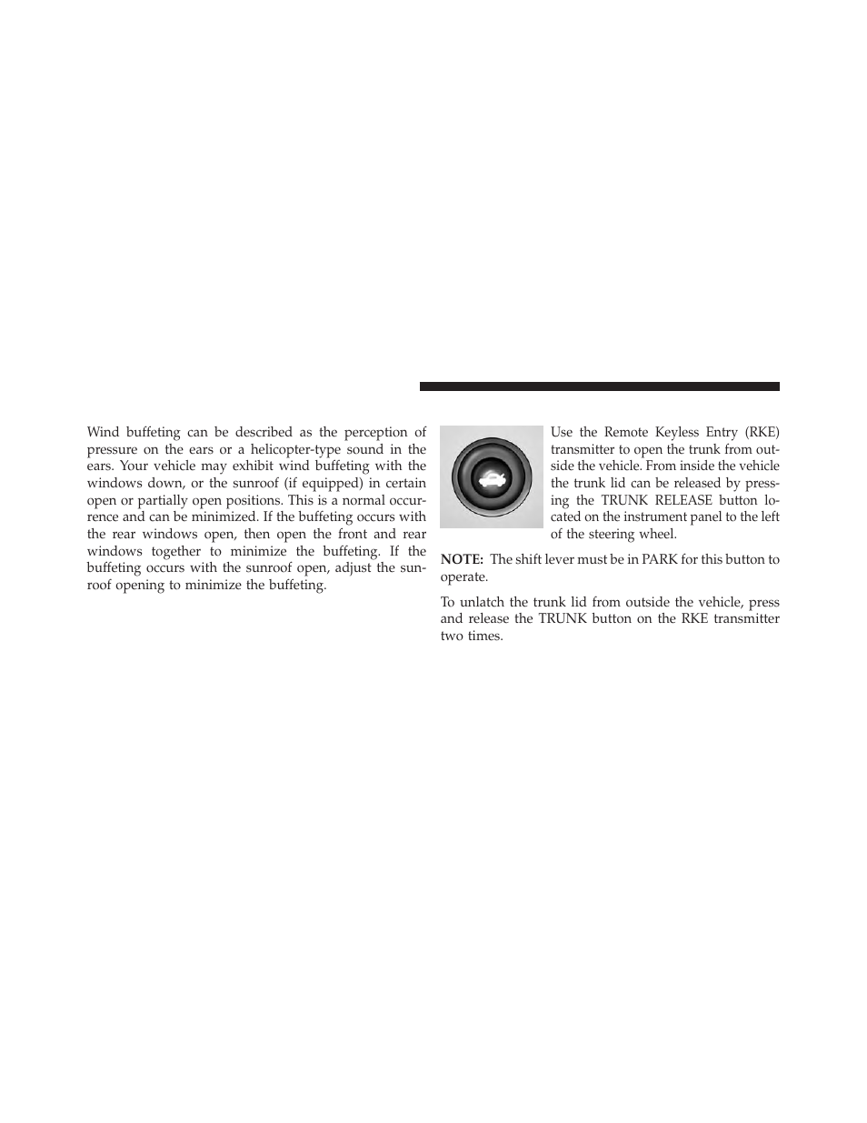Wind buffeting, Trunk lock and release | Chrysler 2013 200 - Owner Manual User Manual | Page 42 / 517