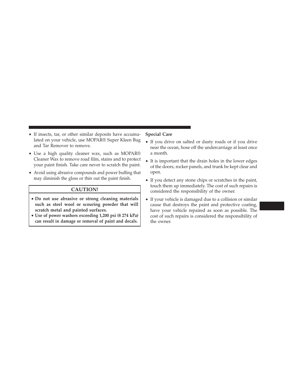 Special care | Chrysler 2013 200 - Owner Manual User Manual | Page 457 / 517