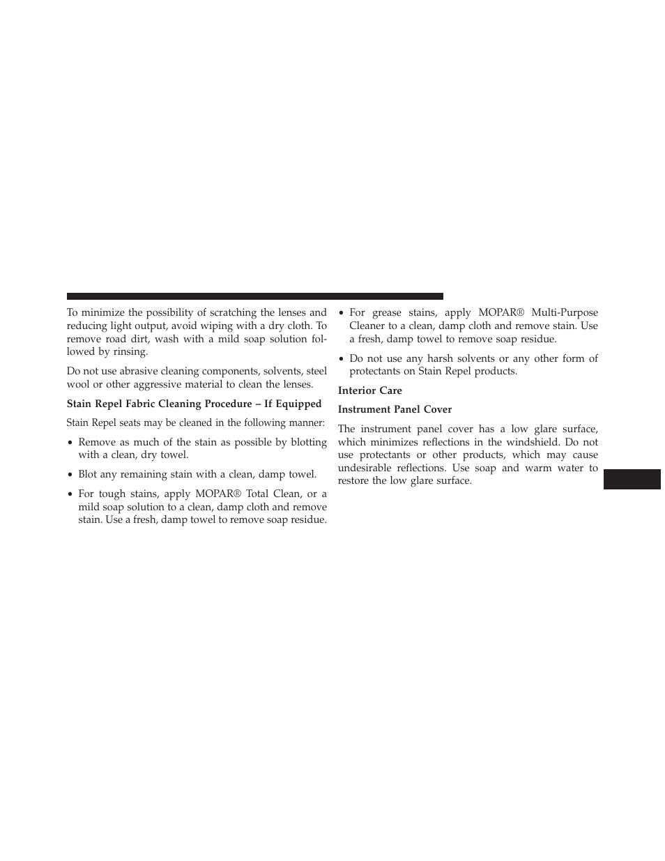 Interior care | Chrysler 2013 200 - Owner Manual User Manual | Page 459 / 517