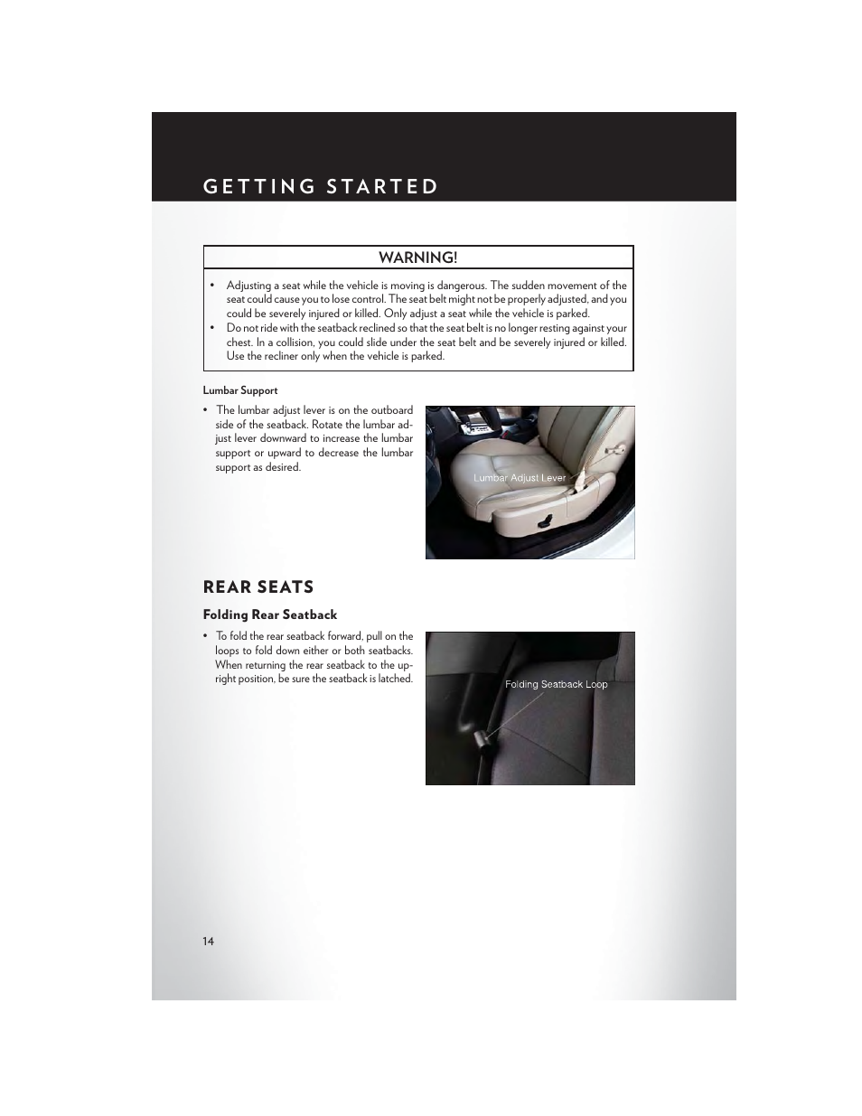 Rear seats, Folding rear seatback | Chrysler 2013 200 - User Guide User Manual | Page 16 / 108