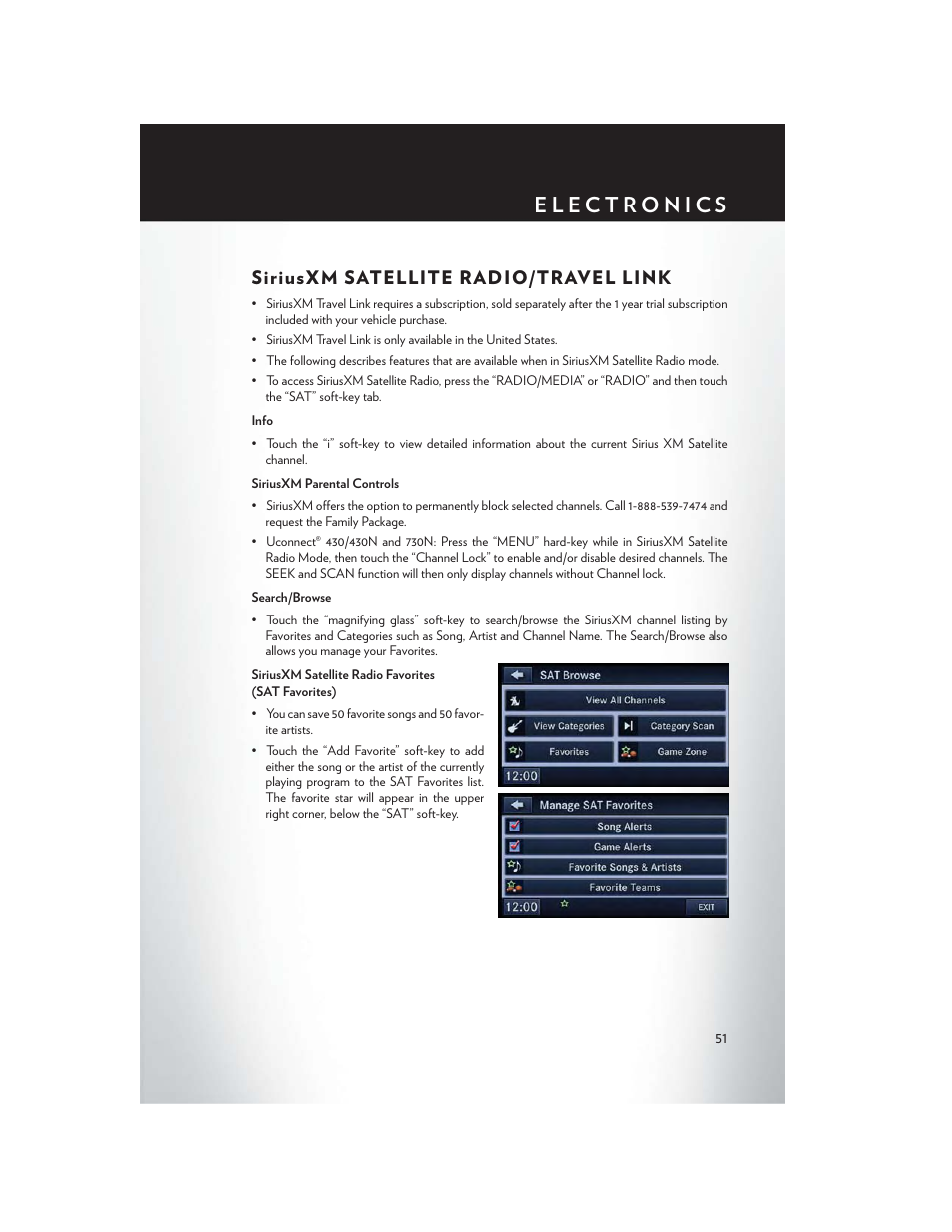 Siriusxm satellite radio/travel link | Chrysler 2013 200 - User Guide User Manual | Page 53 / 108