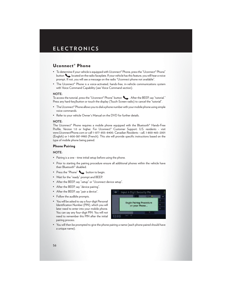 Uconnect® phone, Phone pairing | Chrysler 2013 200 - User Guide User Manual | Page 58 / 108