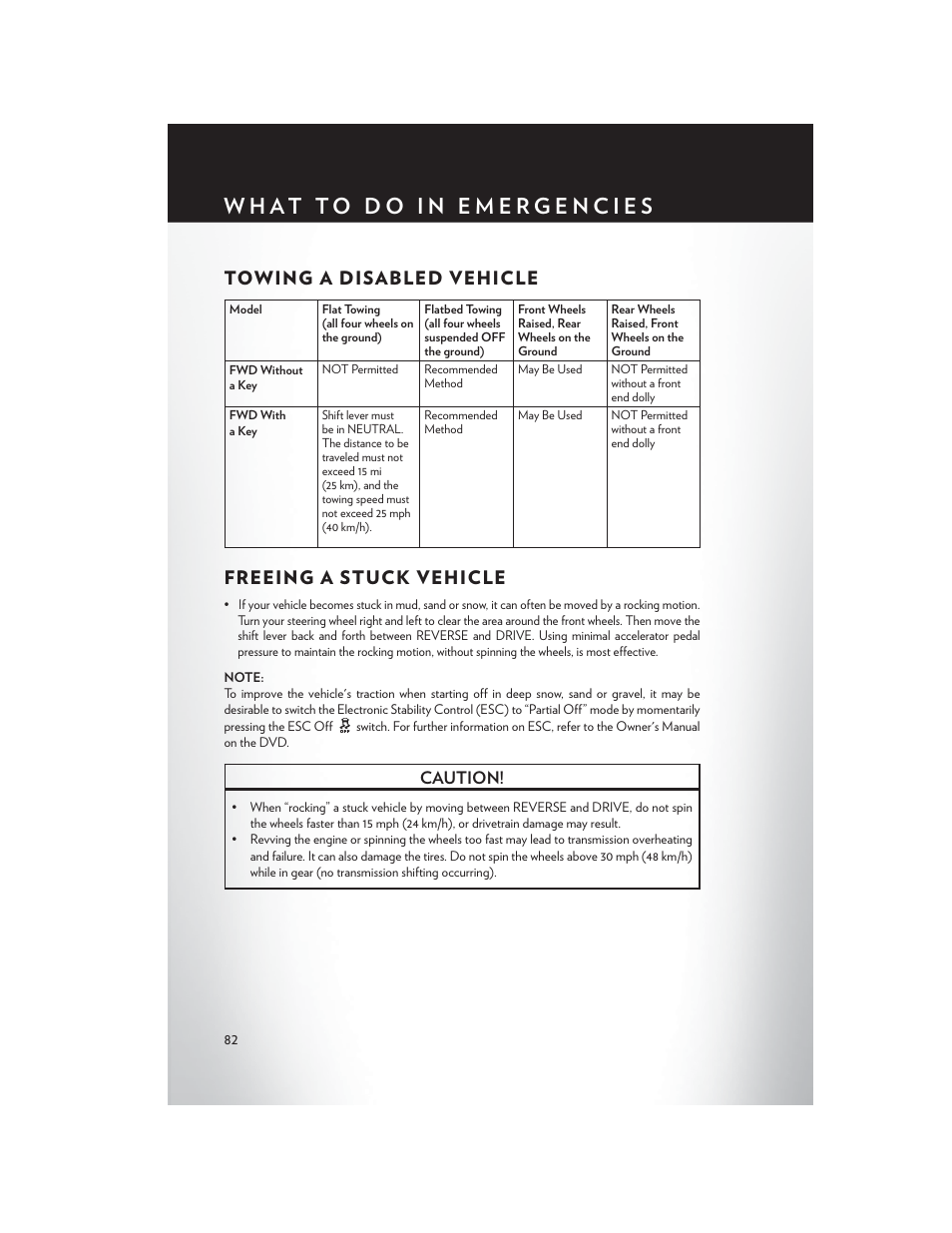 Towing a disabled vehicle, Freeing a stuck vehicle, Towing a disabled vehicle freeing a stuck vehicle | Caution | Chrysler 2013 200 - User Guide User Manual | Page 84 / 108