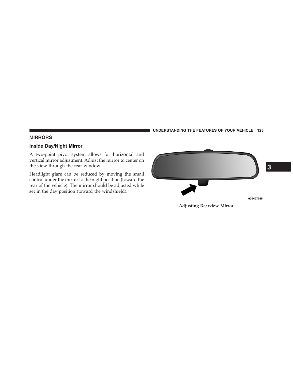 Mirrors, Inside day/night mirror | Chrysler 2013 200 Convertible - Owner Manual User Manual | Page 127 / 519
