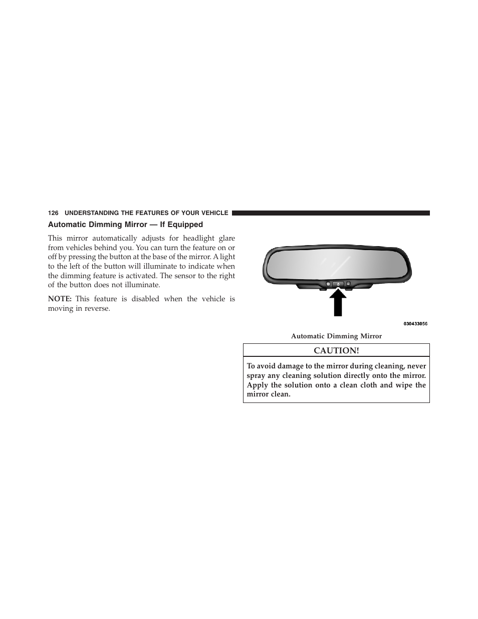 Automatic dimming mirror — if equipped | Chrysler 2013 200 Convertible - Owner Manual User Manual | Page 128 / 519