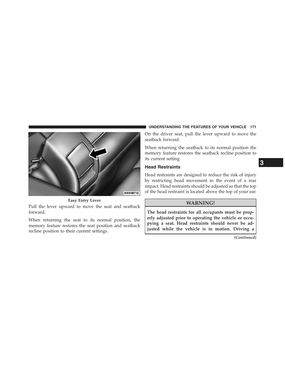 Head restraints | Chrysler 2013 200 Convertible - Owner Manual User Manual | Page 173 / 519