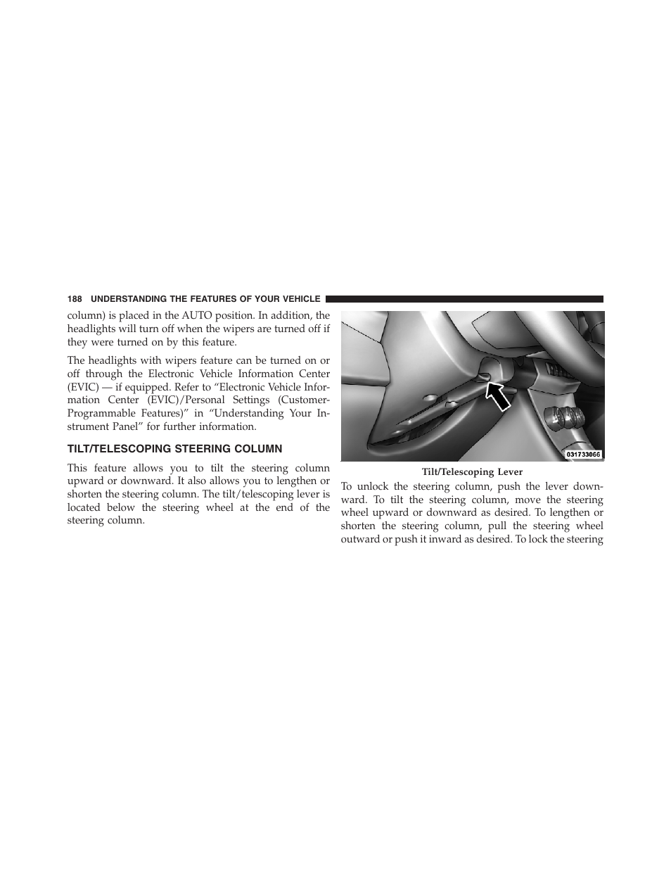 Tilt/telescoping steering column | Chrysler 2013 200 Convertible - Owner Manual User Manual | Page 190 / 519