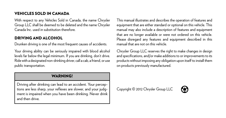 Chrysler 2013 200 Convertible - Owner Manual User Manual | Page 2 / 519