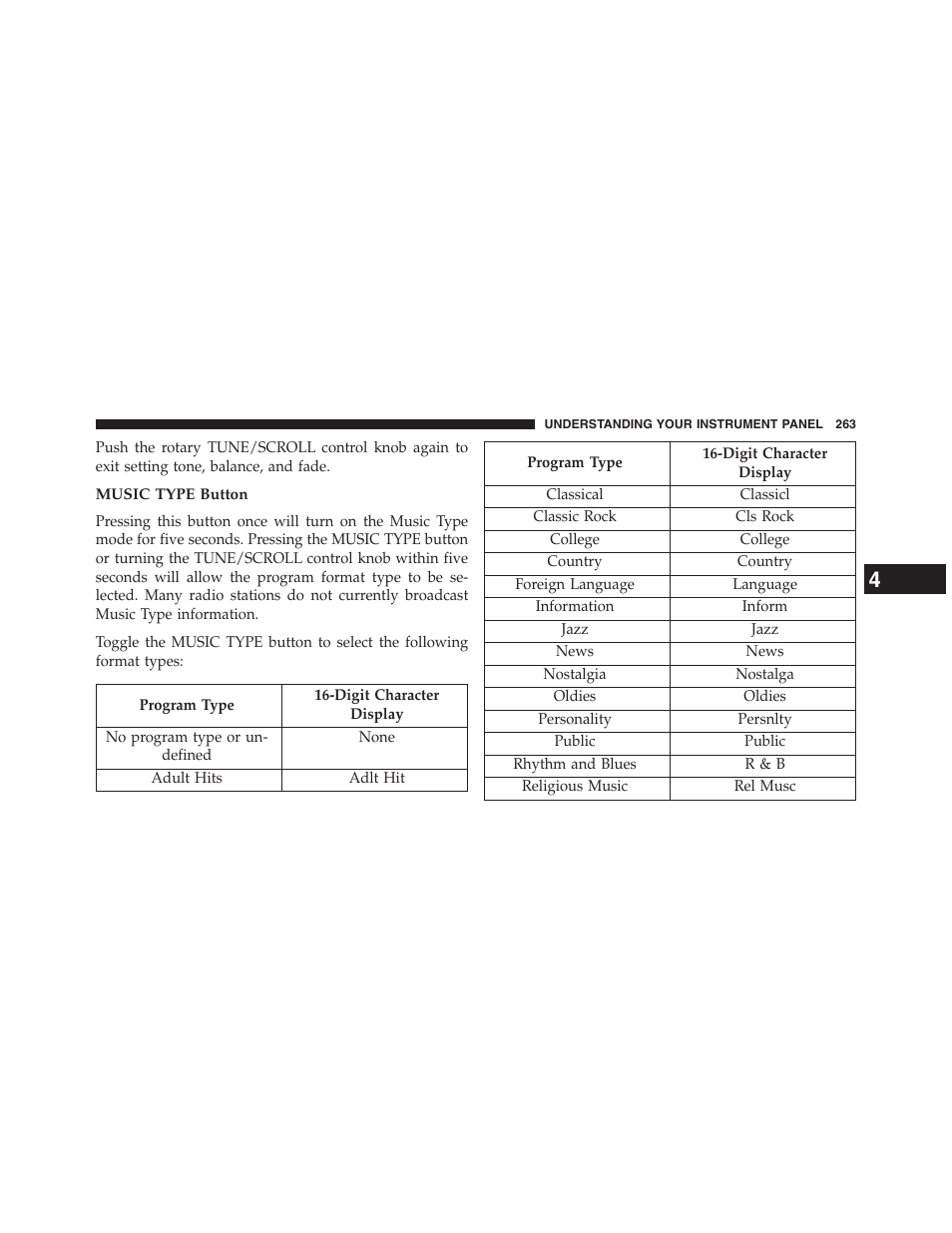 Music type button | Chrysler 2013 200 Convertible - Owner Manual User Manual | Page 265 / 519