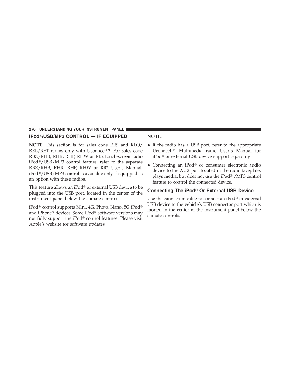 Ipod/usb/mp3 control — if equipped, Connecting the ipod or external usb device, Ipod௡/usb/mp3 control — if equipped | Connecting the ipod௡ or external usb, Device | Chrysler 2013 200 Convertible - Owner Manual User Manual | Page 278 / 519