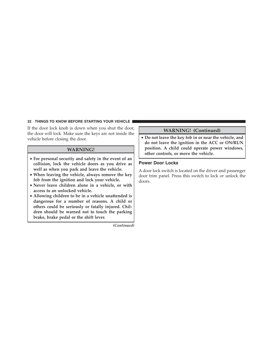 Power door locks | Chrysler 2013 200 Convertible - Owner Manual User Manual | Page 34 / 519