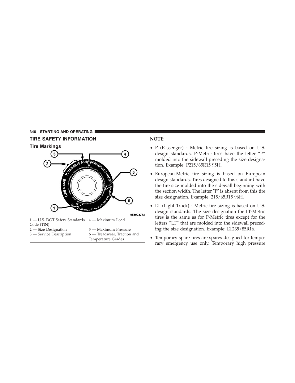 Tire safety information, Tire markings | Chrysler 2013 200 Convertible - Owner Manual User Manual | Page 342 / 519