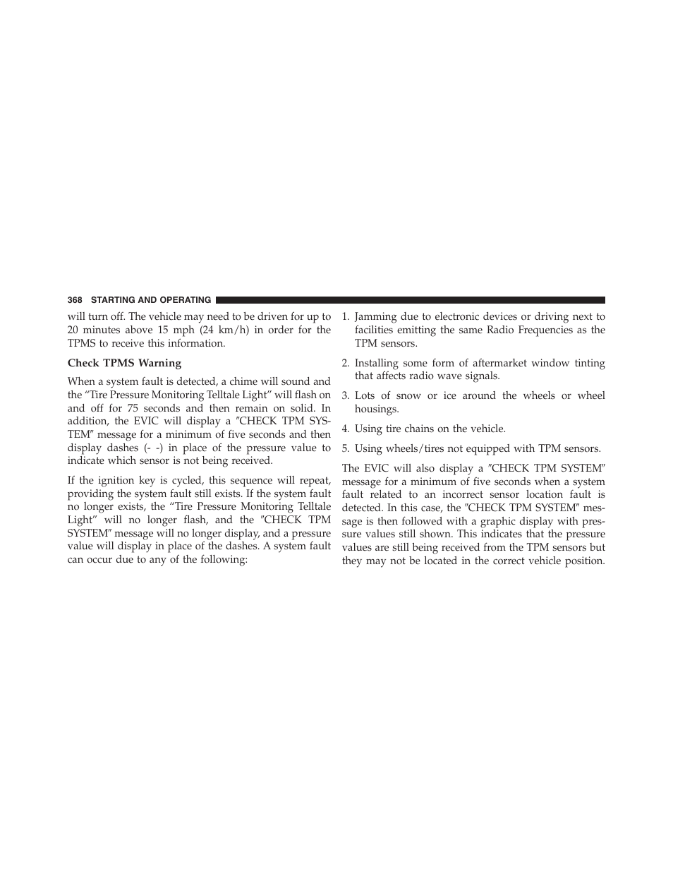 Check tpms warning | Chrysler 2013 200 Convertible - Owner Manual User Manual | Page 370 / 519