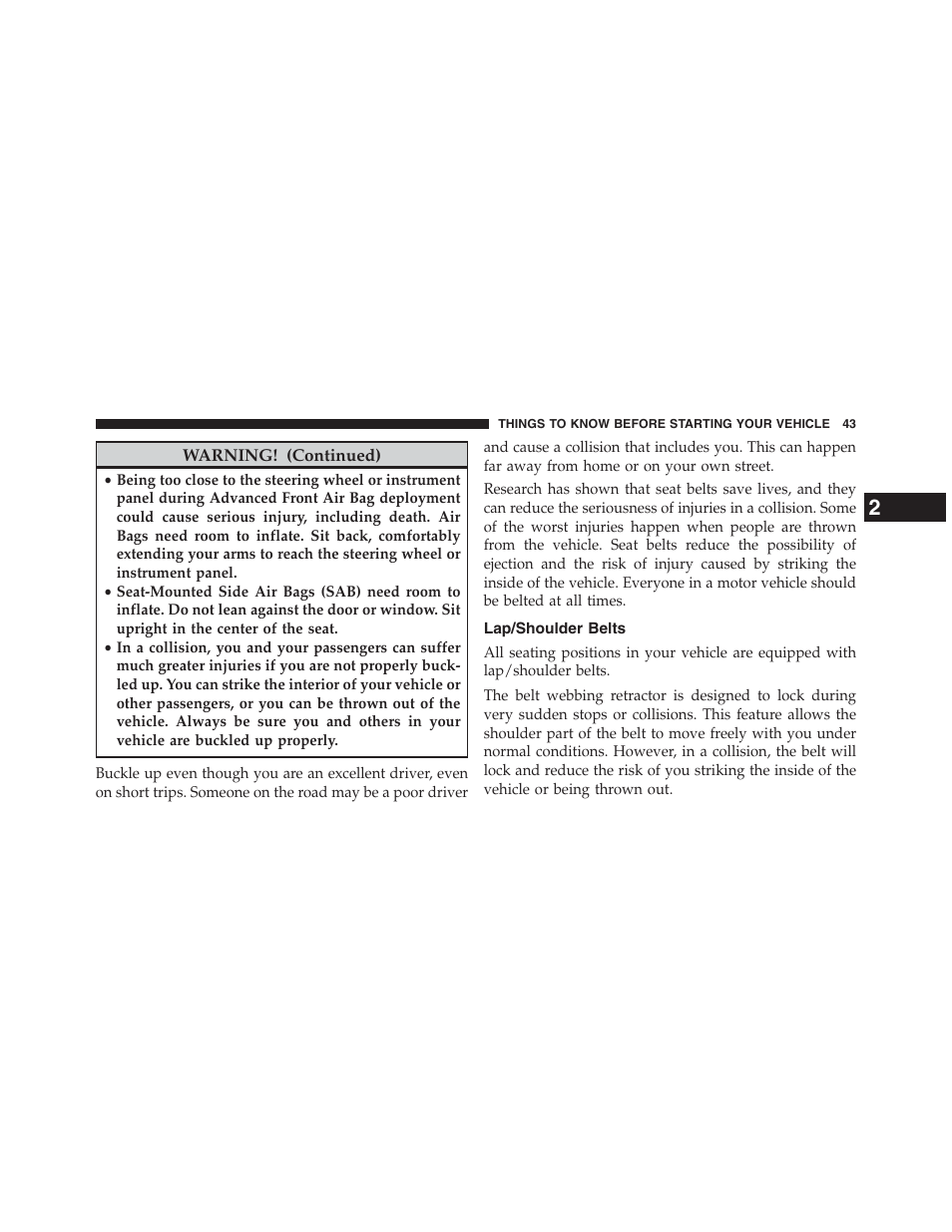 Lap/shoulder belts | Chrysler 2013 200 Convertible - Owner Manual User Manual | Page 45 / 519