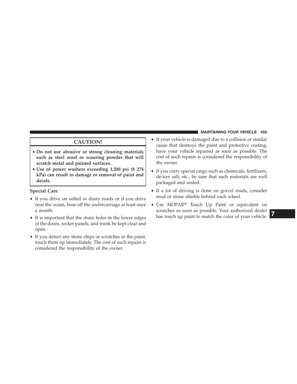 Special care | Chrysler 2013 200 Convertible - Owner Manual User Manual | Page 457 / 519