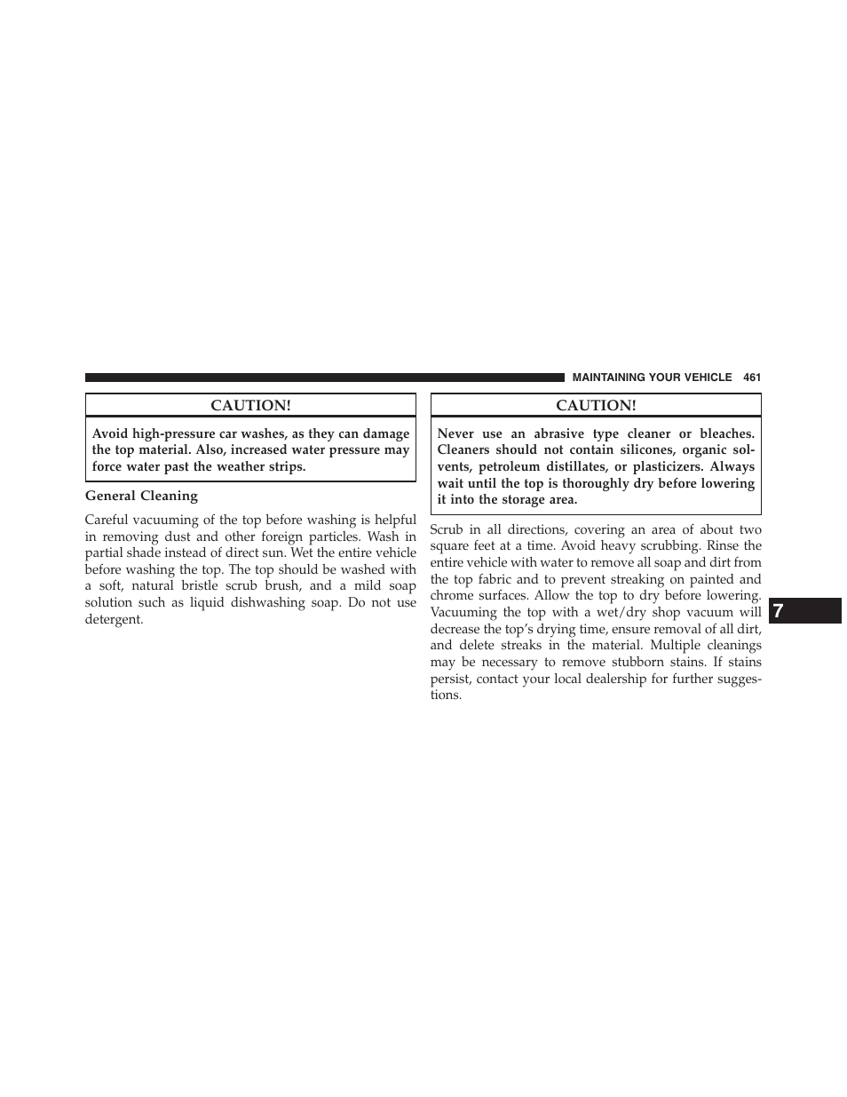 General cleaning | Chrysler 2013 200 Convertible - Owner Manual User Manual | Page 463 / 519