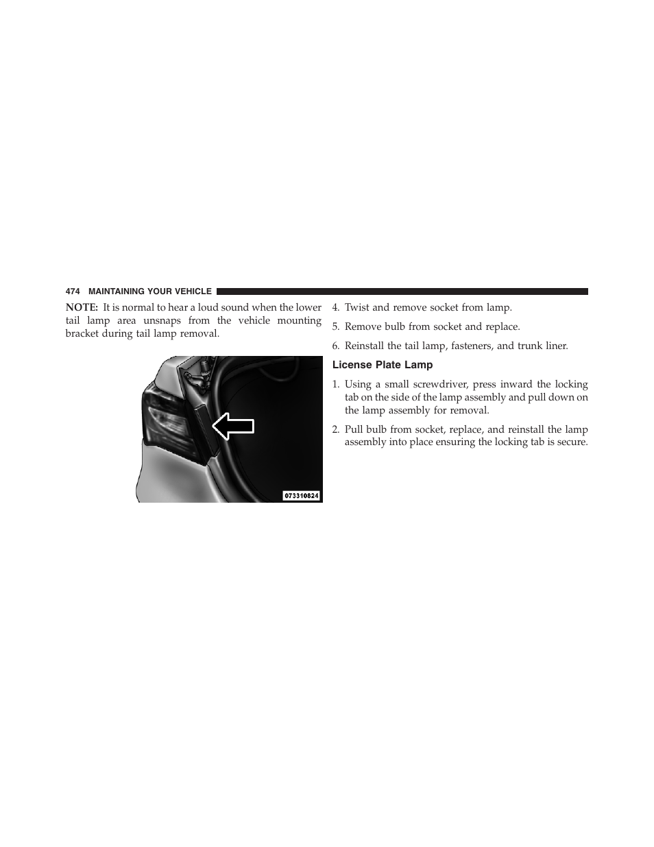 License plate lamp | Chrysler 2013 200 Convertible - Owner Manual User Manual | Page 476 / 519