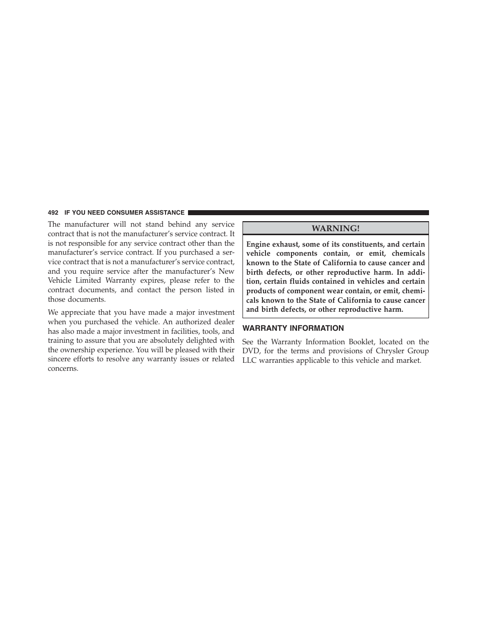 Warranty information | Chrysler 2013 200 Convertible - Owner Manual User Manual | Page 494 / 519