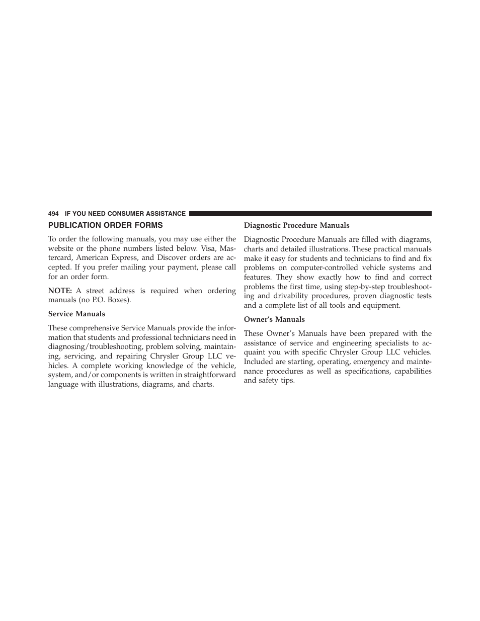 Publication order forms | Chrysler 2013 200 Convertible - Owner Manual User Manual | Page 496 / 519
