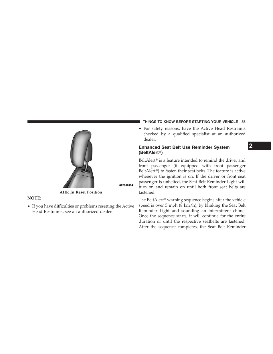 Enhanced seat belt use reminder system (beltalert), Enhanced seat belt use reminder system, Beltalert | Chrysler 2013 200 Convertible - Owner Manual User Manual | Page 57 / 519