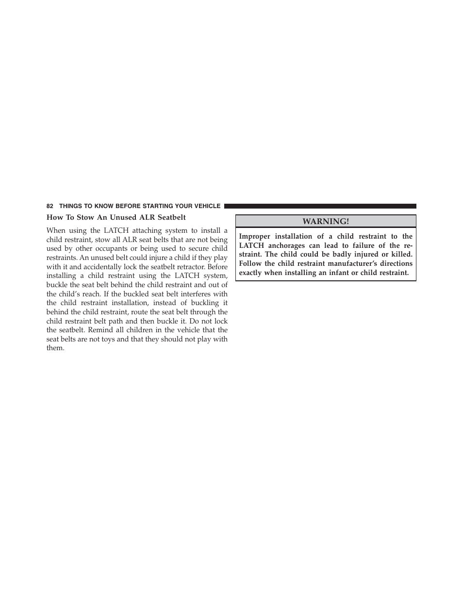 How to stow an unused alr seatbelt | Chrysler 2013 200 Convertible - Owner Manual User Manual | Page 84 / 519