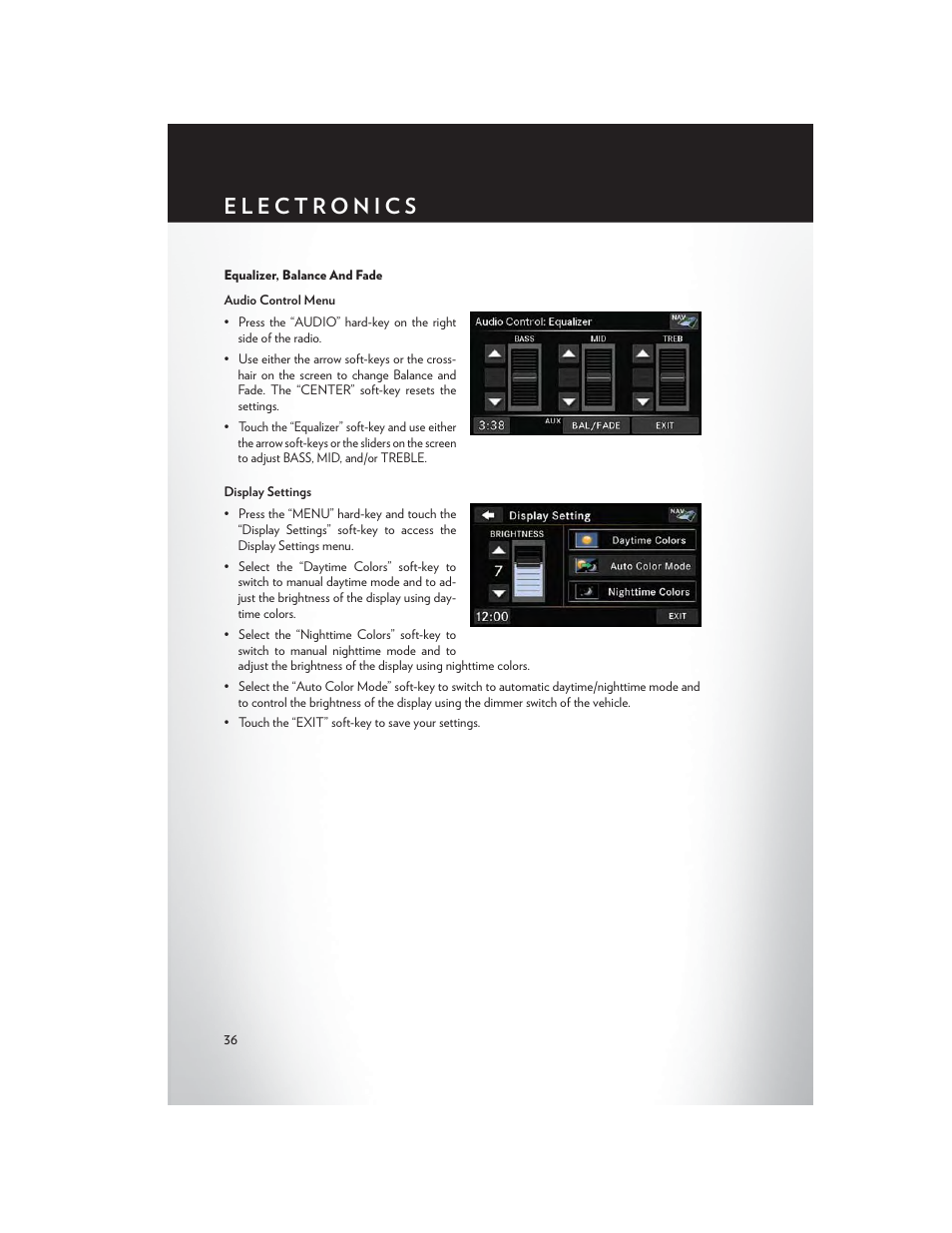 Equalizer, balance and fade | Chrysler 2013 200 Convertible - User Guide User Manual | Page 38 / 116