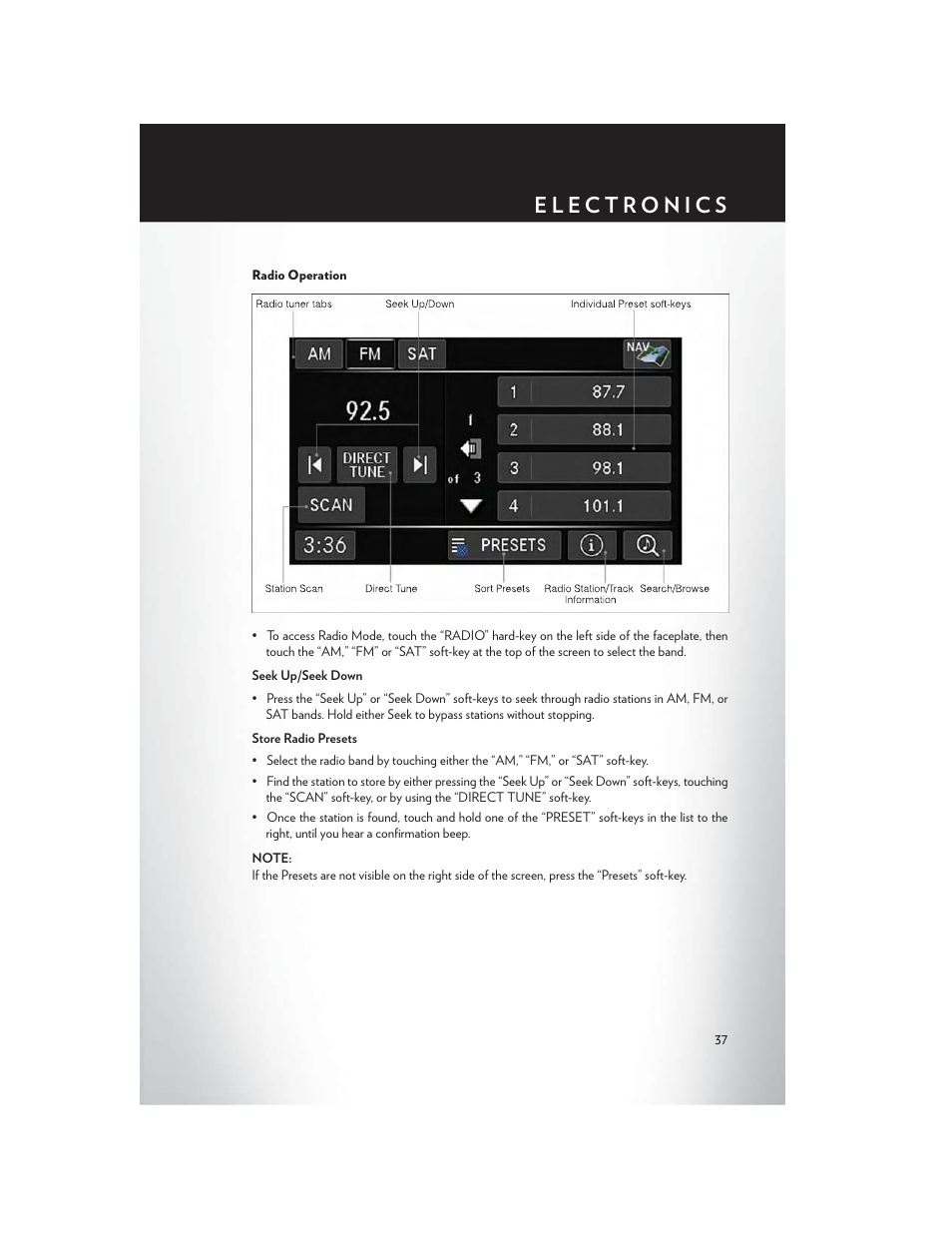 Radio operation | Chrysler 2013 200 Convertible - User Guide User Manual | Page 39 / 116