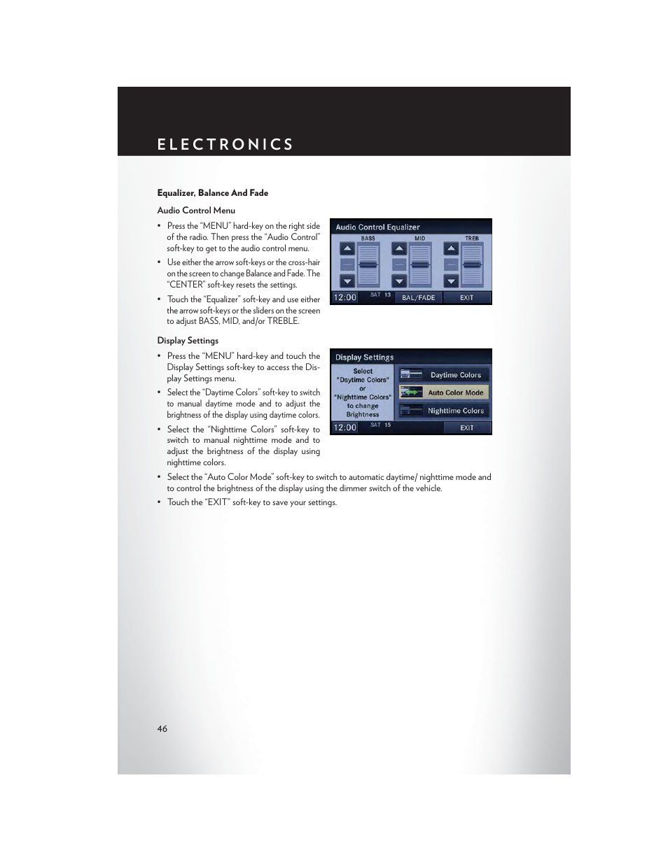 Equalizer, balance and fade | Chrysler 2013 200 Convertible - User Guide User Manual | Page 48 / 116