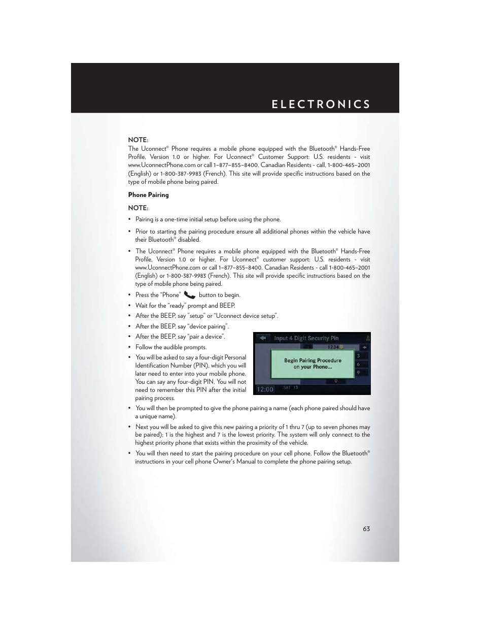 Phone pairing | Chrysler 2013 200 Convertible - User Guide User Manual | Page 65 / 116