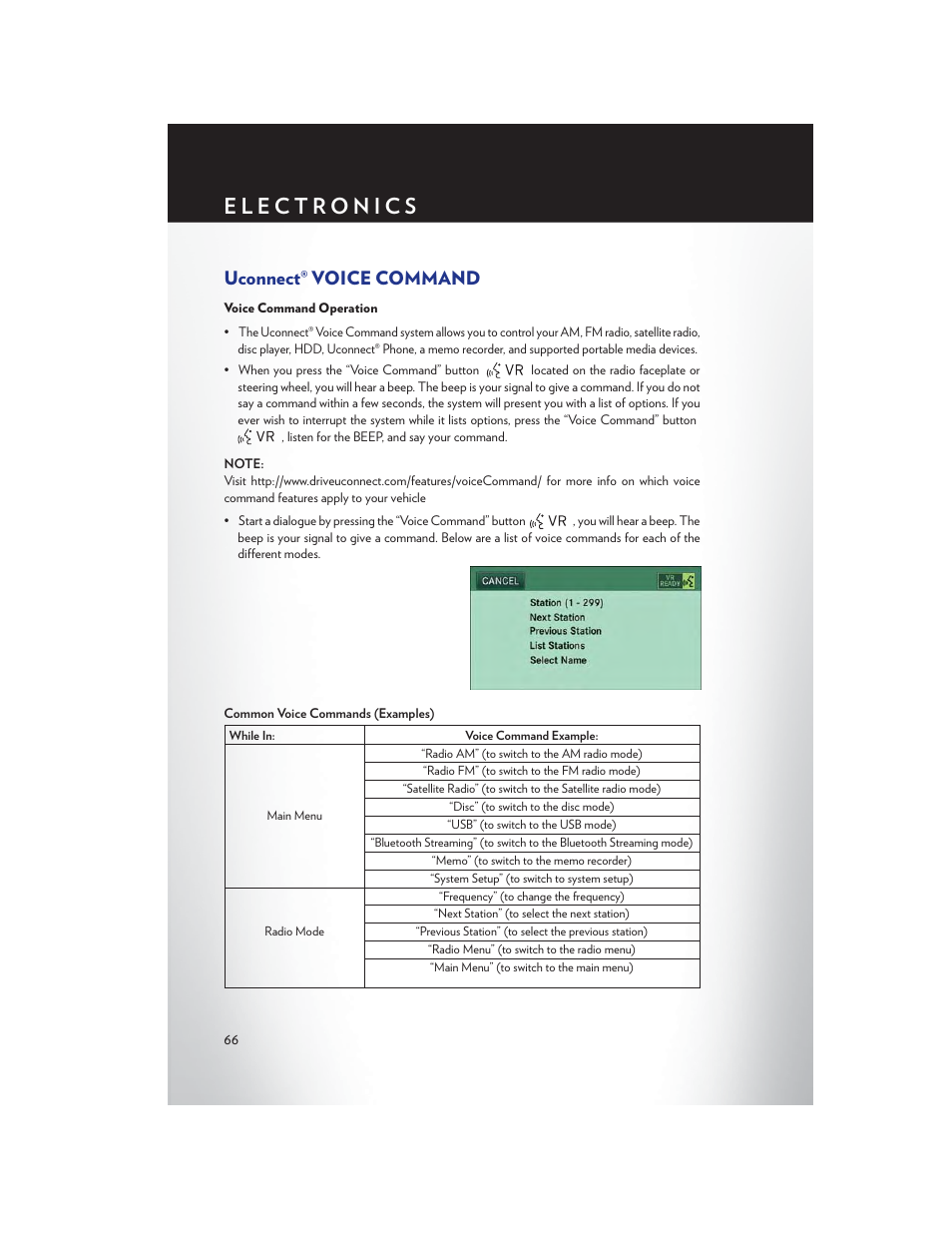 Uconnect® voice command, Voice command operation | Chrysler 2013 200 Convertible - User Guide User Manual | Page 68 / 116