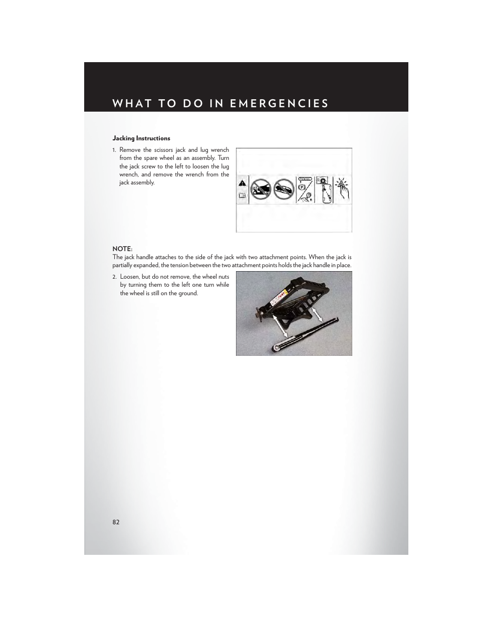 Jacking instructions | Chrysler 2013 200 Convertible - User Guide User Manual | Page 84 / 116