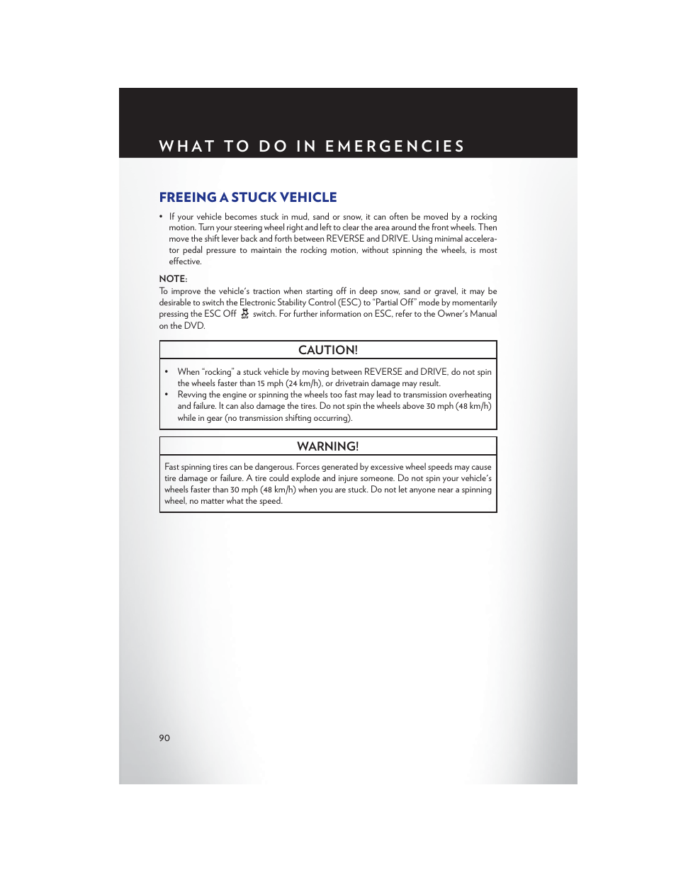 Freeing a stuck vehicle | Chrysler 2013 200 Convertible - User Guide User Manual | Page 92 / 116
