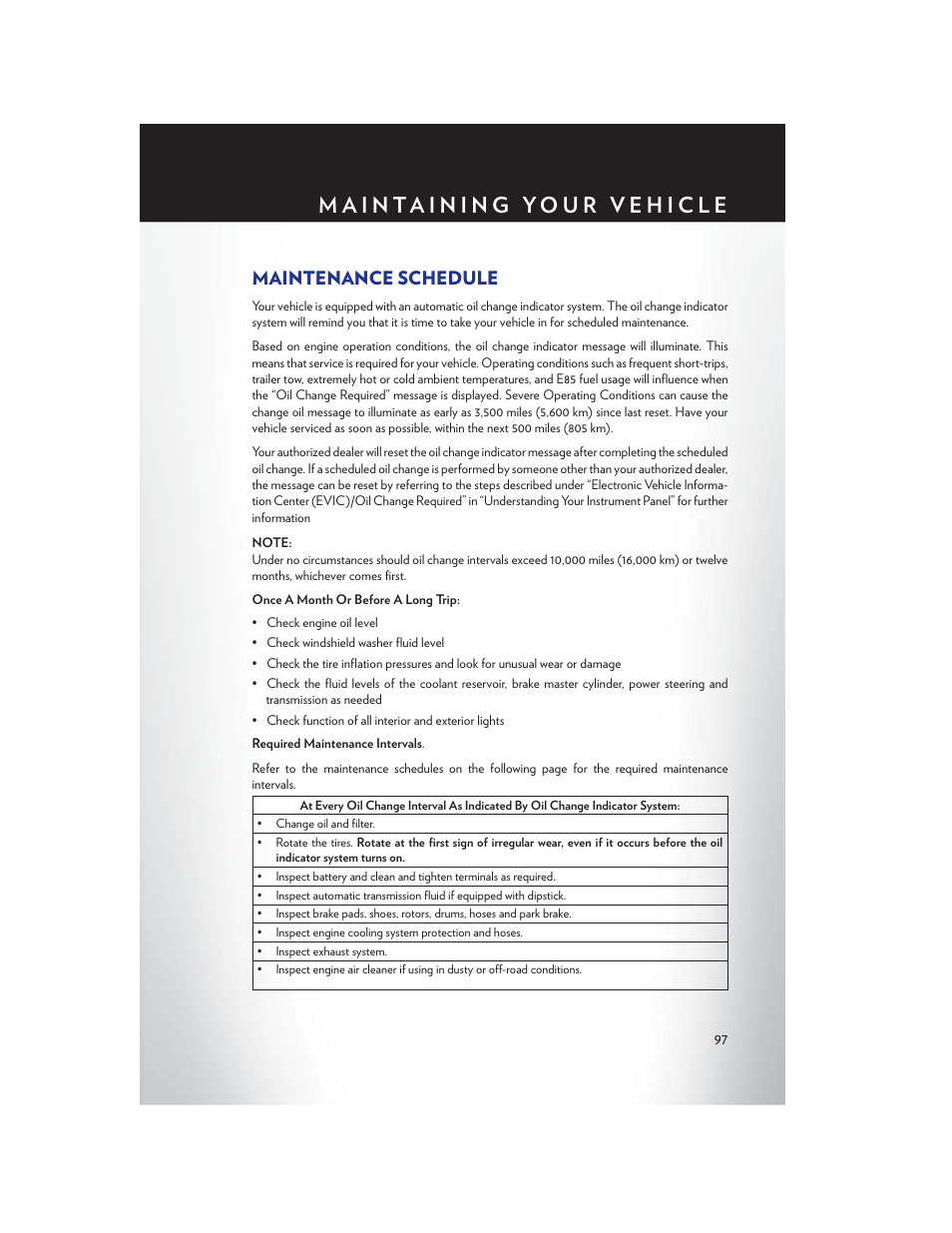 Maintenance schedule | Chrysler 2013 200 Convertible - User Guide User Manual | Page 99 / 116