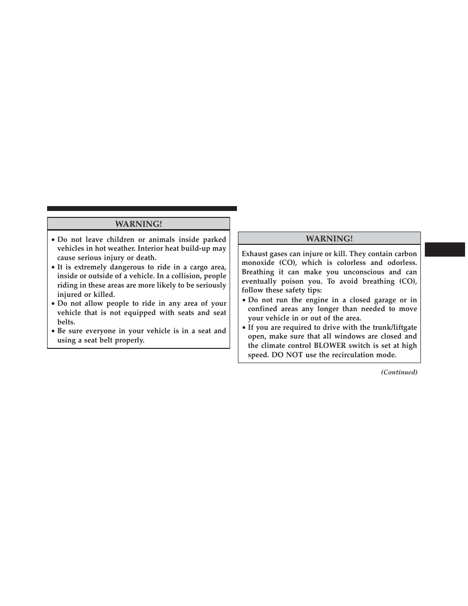 Exhaust gas | Chrysler 2013 Country - Owner Manual User Manual | Page 123 / 699