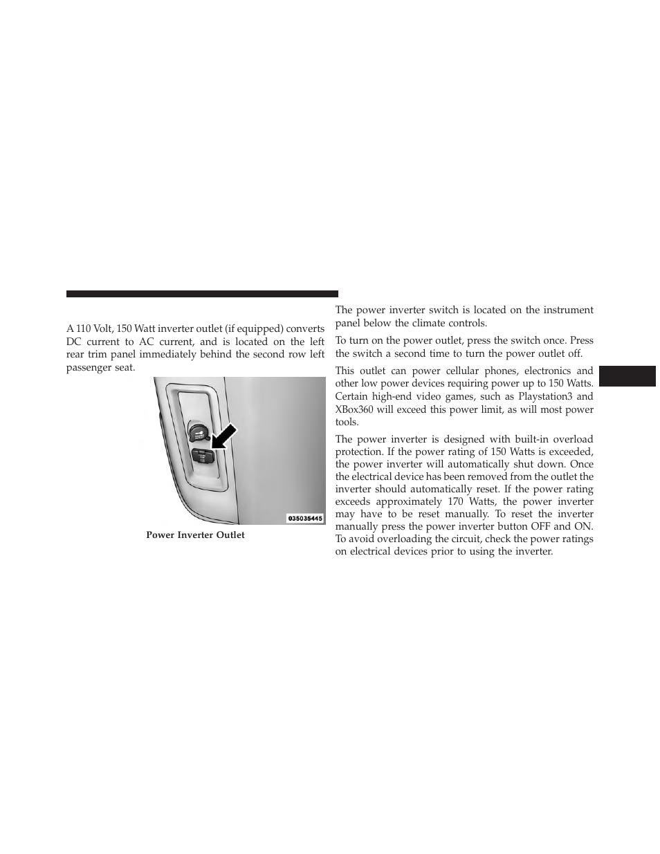 Power inverter — if equipped | Chrysler 2013 Country - Owner Manual User Manual | Page 279 / 699