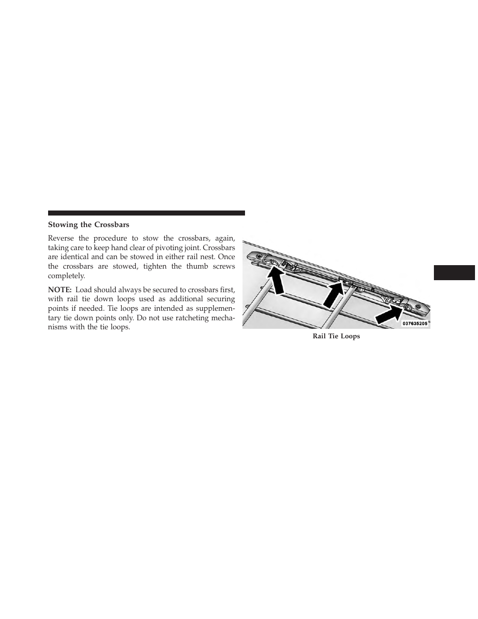 Stowing the crossbars | Chrysler 2013 Country - Owner Manual User Manual | Page 305 / 699