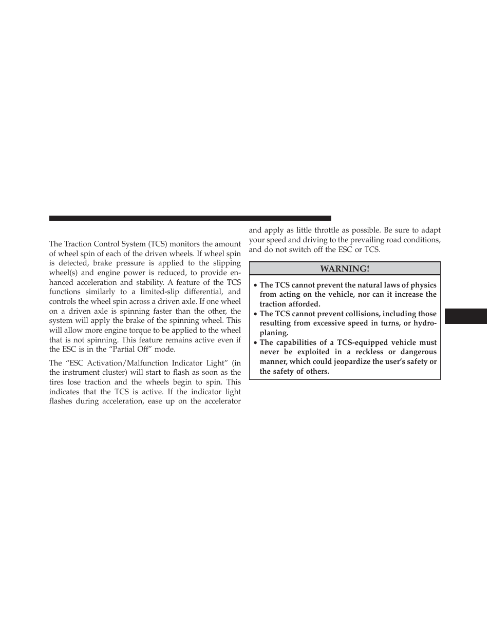 Traction control system (tcs) | Chrysler 2013 Country - Owner Manual User Manual | Page 497 / 699