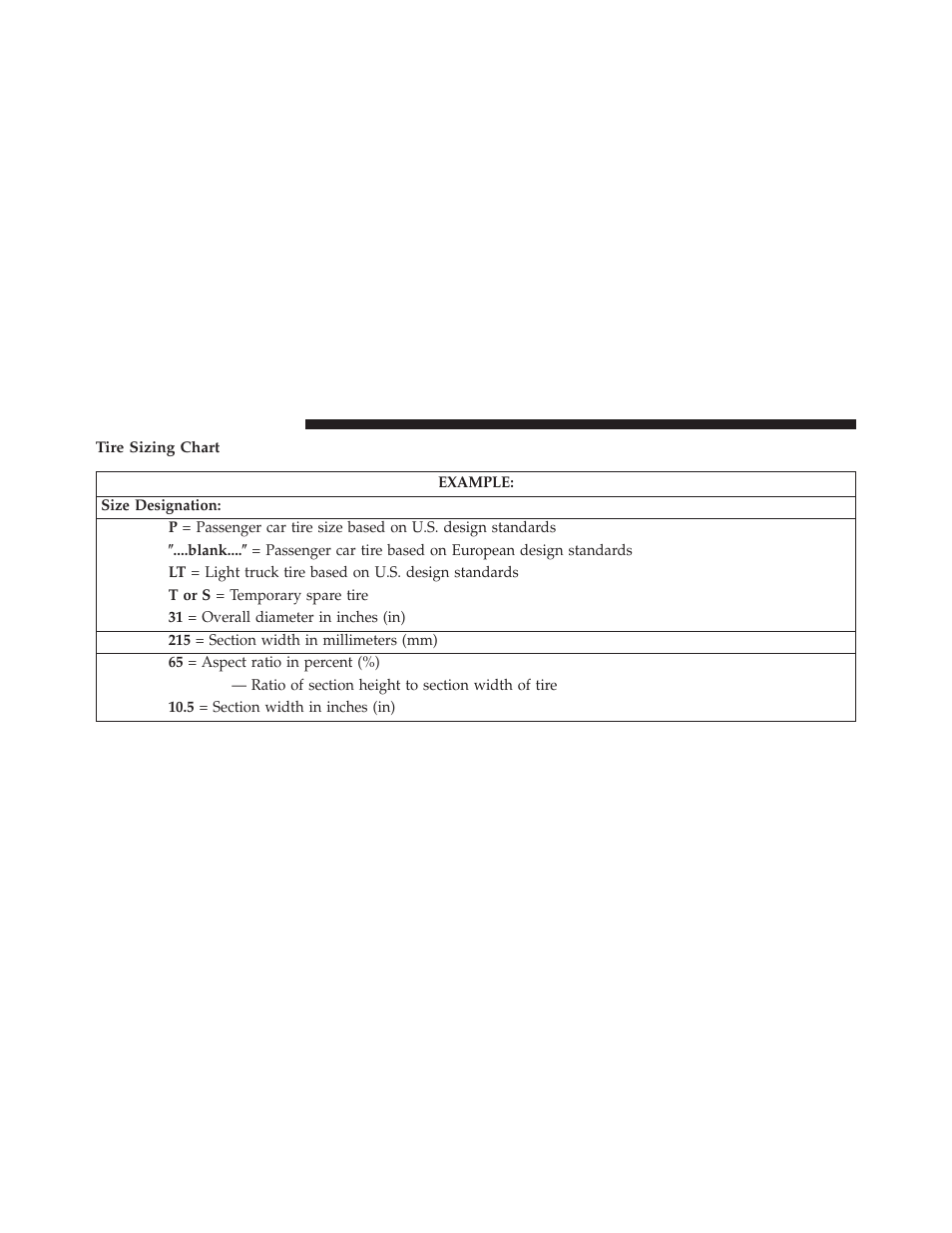 Tire sizing chart | Chrysler 2013 Country - Owner Manual User Manual | Page 508 / 699