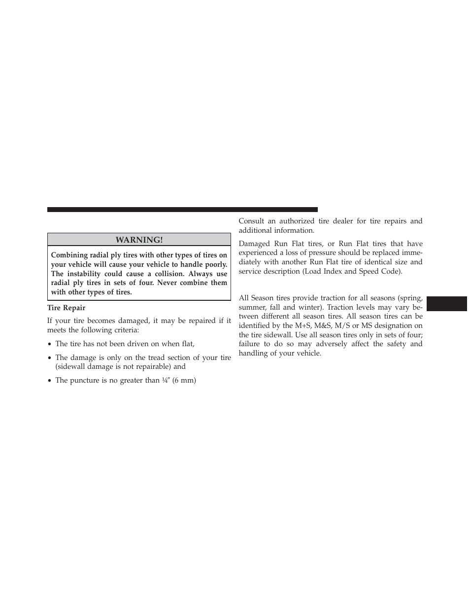 Radial ply tires, All season tires – if equipped | Chrysler 2013 Country - Owner Manual User Manual | Page 521 / 699