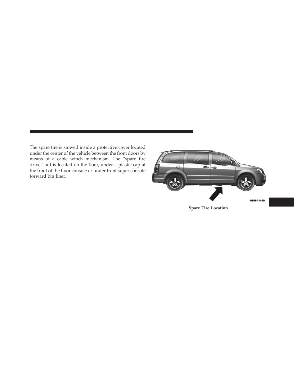 Spare tire removal | Chrysler 2013 Country - Owner Manual User Manual | Page 575 / 699