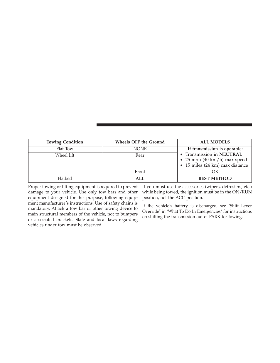 Towing a disabled vehicle | Chrysler 2013 Country - Owner Manual User Manual | Page 600 / 699