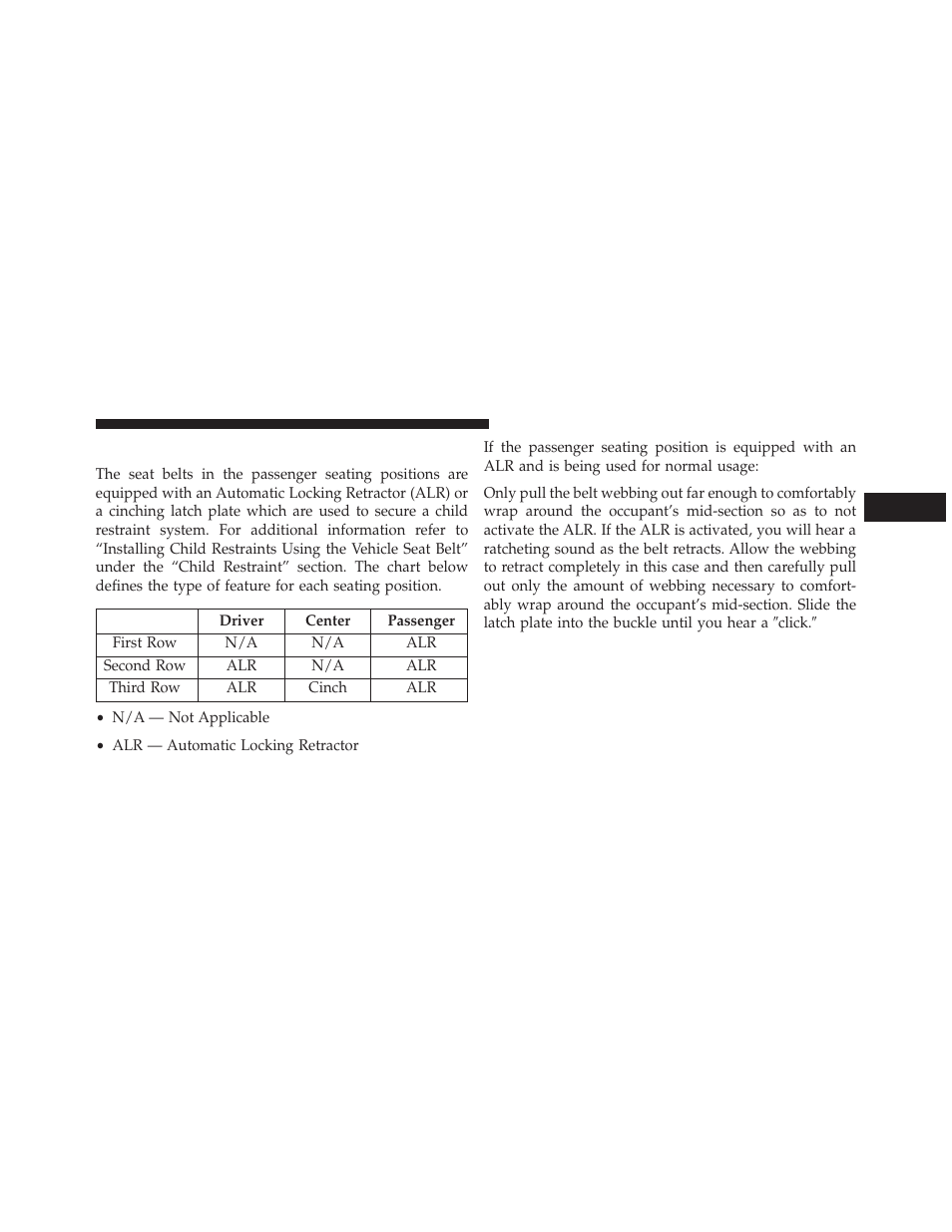 Seat belts in passenger seating positions | Chrysler 2013 Country - Owner Manual User Manual | Page 73 / 699