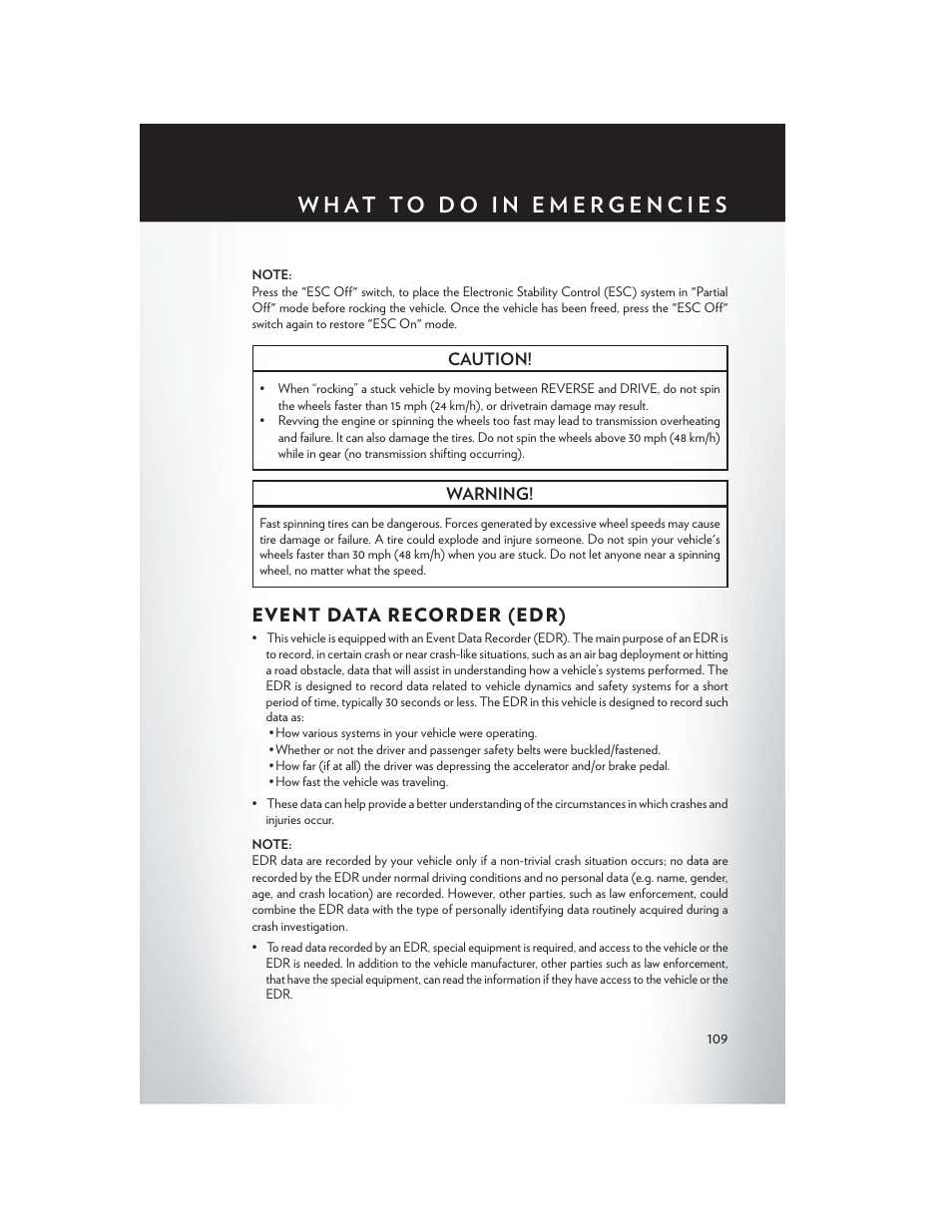 Event data recorder (edr) | Chrysler 2013 Country - User Guide User Manual | Page 111 / 140