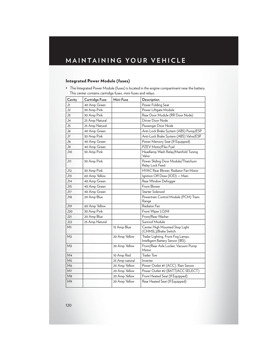 Integrated power module (fuses) | Chrysler 2013 Country - User Guide User Manual | Page 122 / 140