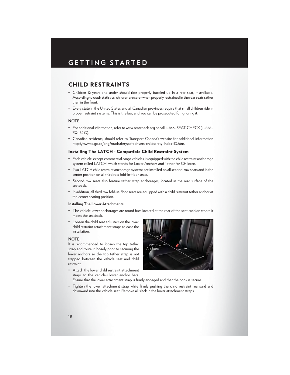 Child restraints | Chrysler 2013 Country - User Guide User Manual | Page 20 / 140