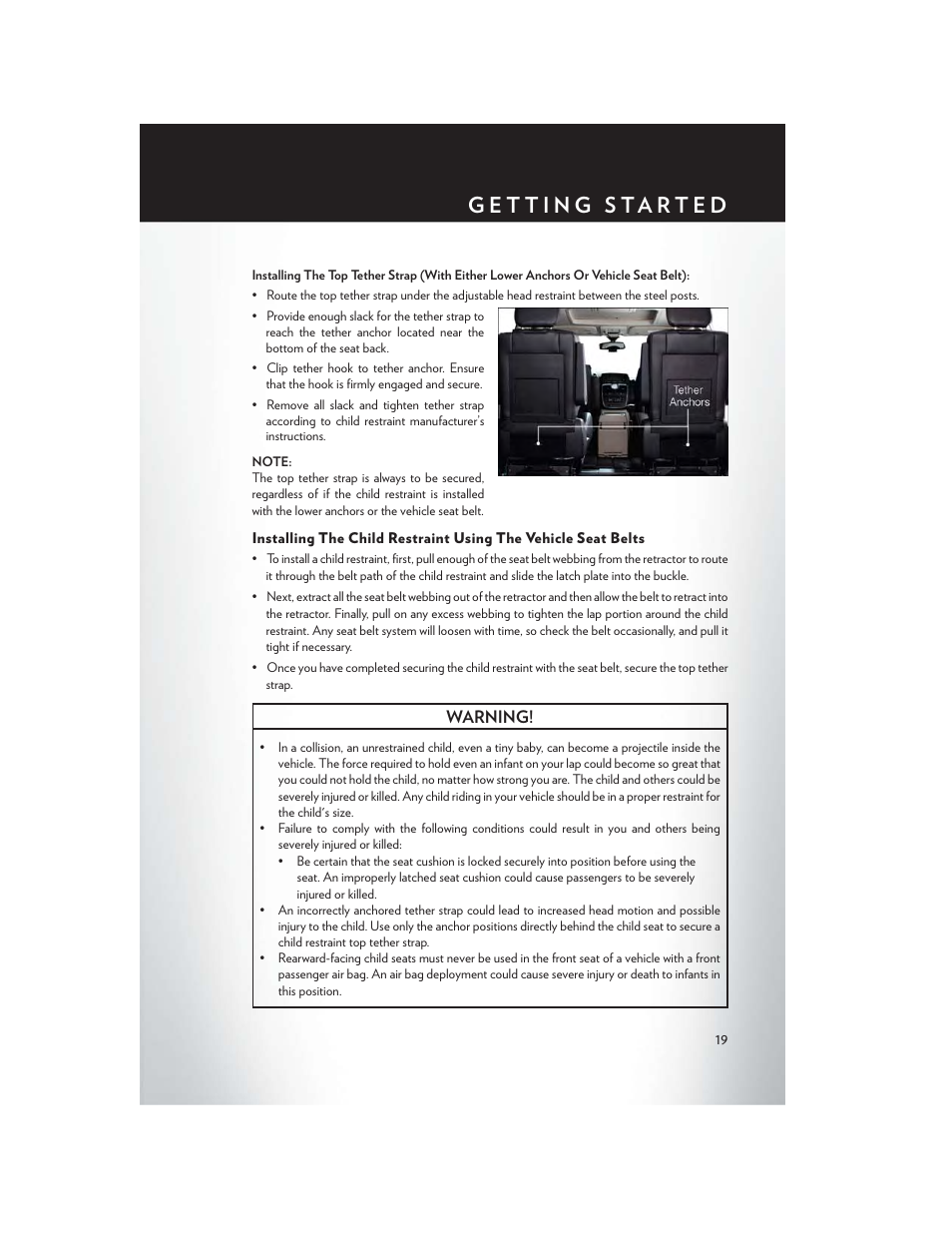 Warning | Chrysler 2013 Country - User Guide User Manual | Page 21 / 140