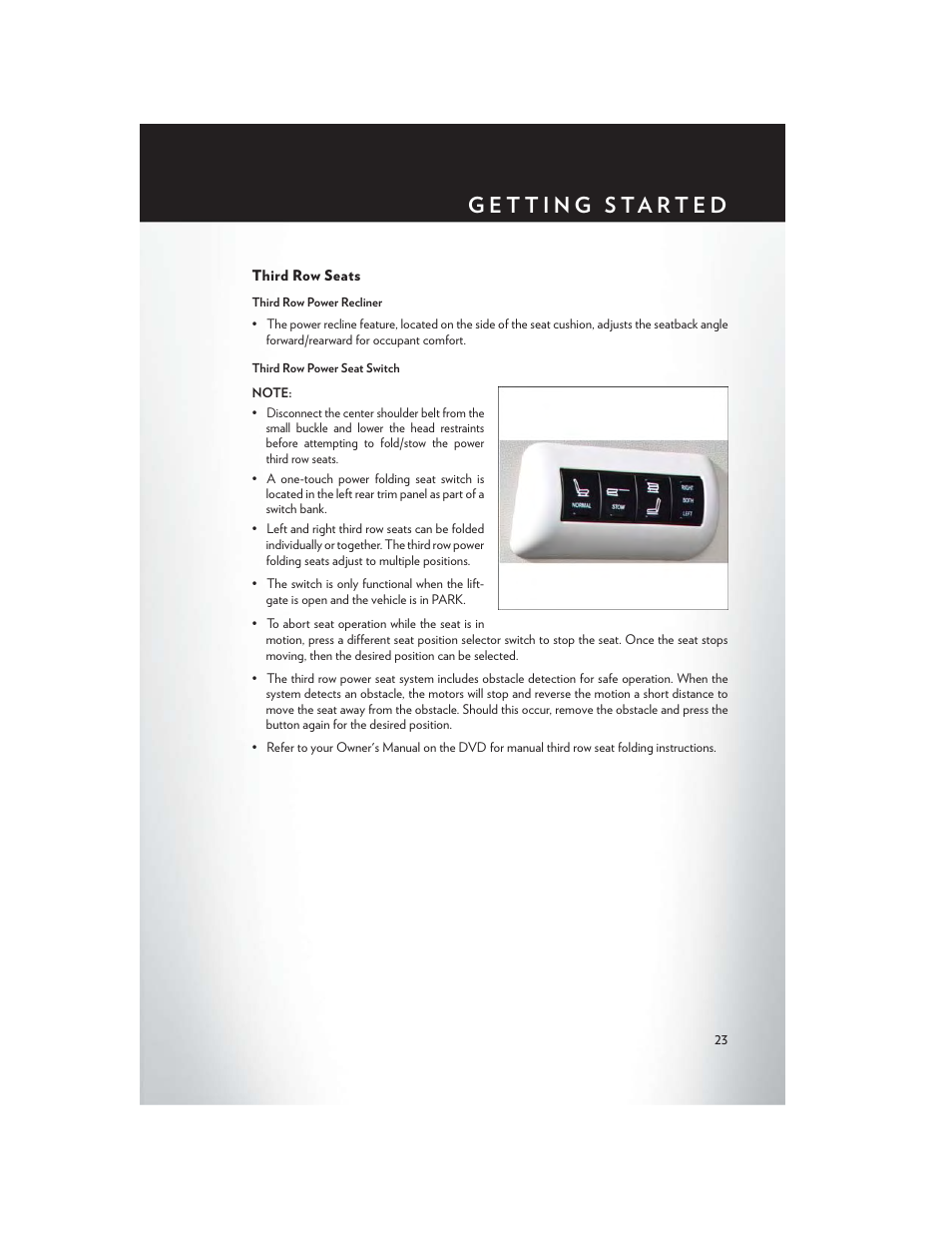 Third row seats | Chrysler 2013 Country - User Guide User Manual | Page 25 / 140