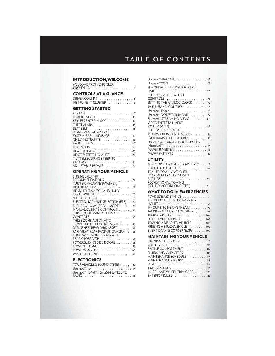 Chrysler 2013 Country - User Guide User Manual | Page 3 / 140